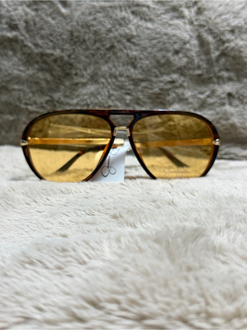 Jessica Simpson Brown Frame Yellow Lens Aviator Sunglasses